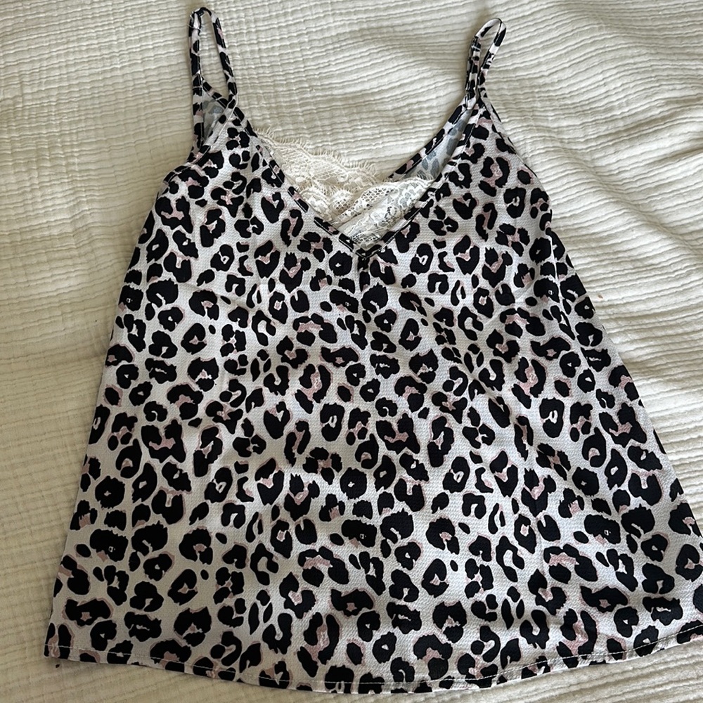 LEOPARD PRINT TANK TOP WITH LACE FRONT AND BACK